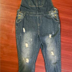 Distressed Denim Overalls